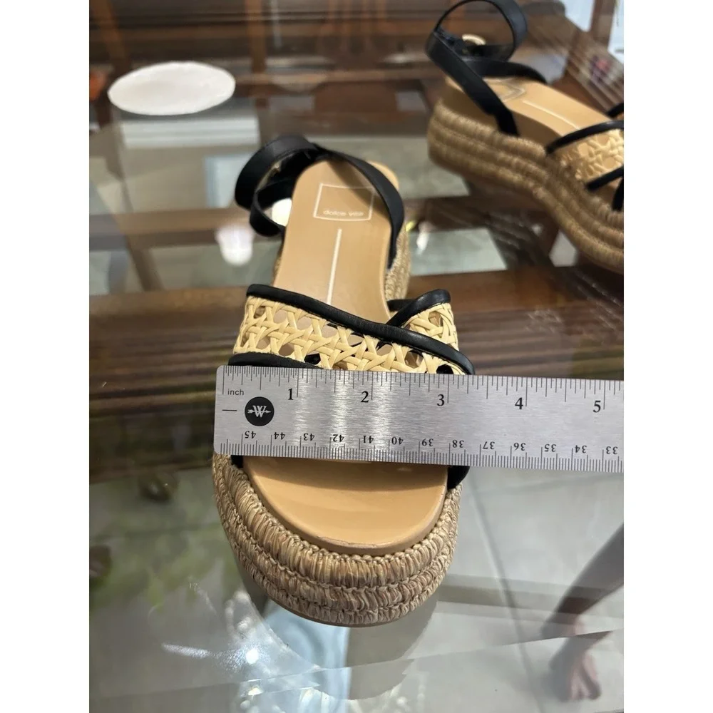 Dolce Vita Women's 7 Black Natural Raffia Woven Platform Sandals Huaraches
